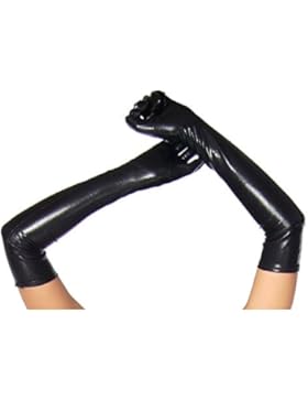 Krautwear® Damen Lange Glänzende Schwarze Wet Look Leder-Optik Handschuhe Abendhandschuhe ca. 53 cm lang