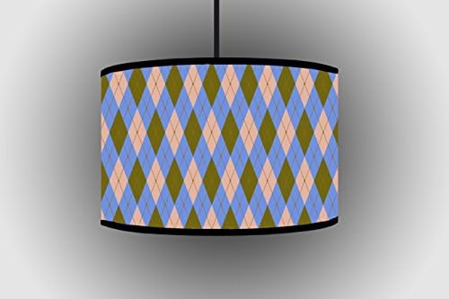 HomeWorlds 30cm Blue Pink &amp; Multicolor Traditional Scottish Argyle Bedroom Lampshade Drum look Lampshade