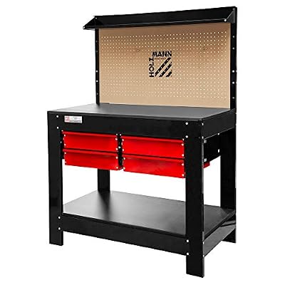 Holzmann - Etabli métallique 1123 x 605 mm 4 tiroirs + fond MDF perforé + 20 crochets - WT37 - Holzmann