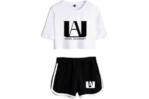 LKY STAR My Hero Academia T-Shirts und Kurze Hose Set Anime MHA Cosplay Deku Shoto Crop Top und Shorts 2pcs für Damen Mädchen