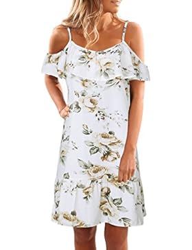 CoCo Fashion Damen Trägerkleid Strandkleid Partykleid Sommerkleid Cold Shoulder Freizeitkleid mit Floral Blumen...