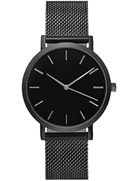 Uhr damen männer Kolylong Klassische Frauen Herren Armbanduhr Stahlband Quarz Casual Watch (Schwarz)