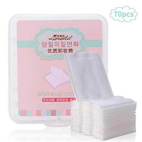 Lameila, tamponi multistrato in cotone privo di pelucchi, 53 x 60 mm per struccare viso, occhi e unghie, cotone cosmetico - Confezione da 70 salviette