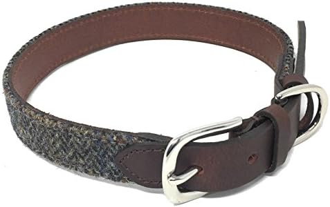 The British Bag Company Harris Tweed and Leather Dog Collar 25mm Width (Large, Brown)