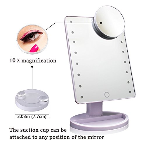 Familiar LED Kosmetikspiegel Familiar Schminkspiegel Touchscreen 16 LED beleuchtete Make-up-Spiegel mit batterie abnehmbare 10x Vergrößerungsspiegel 180 frei drehbare bewegliche perfekt für Make-up, Peeling, Badezimmer, Ankleideraum, Facewashing, Tweezing(Weiß) - 2