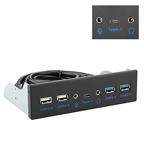Hima Concentrateur de panneau avant USB 3.1, lecteur optique Carte d'extension d'ordinateur à panneau de 5,25 pouces avec Key-A, prise en charge de 7 ports Type C, USB 3.0, USB 2.0