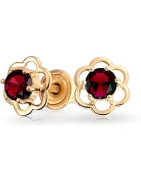 Bling Jewelry Gold 14k simulierten Granat CZ Schraube zurück Kinder Blume Bolzen