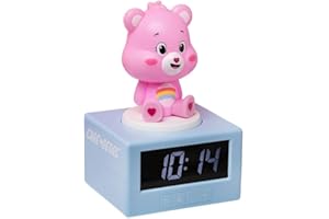 Paladone Care Bears Pink Cheer Bear Digital Alarm Clock with Night Light & Music, Officially Licensed Bedroom Décor for Girls and Women, Battery Powered Pop Culture Merchandise