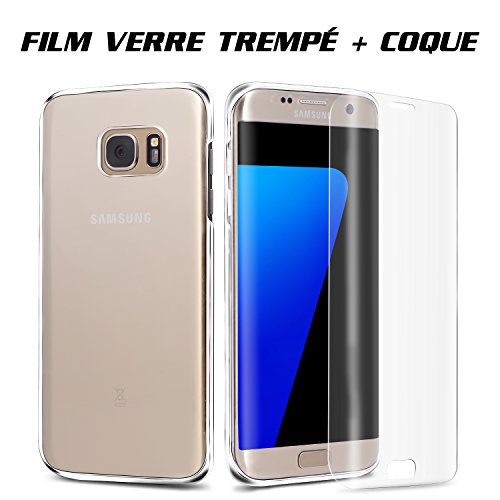 Film Protection Samsung Galaxy S7 Edge + Coque Samsung Galaxy S7 Edge Protection Ecran Verre Trempé 3D Incurvé Anti-rayure Housse Etui ultra résistant Anti- shock Ajustement Parfait (Transparent) COSKIP {title}