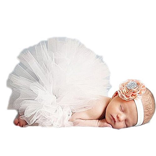 Vogholic Baby Girls' Princess Bubble Skirt + Head Band Photo Prop White