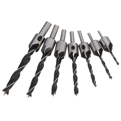 Mohoo 7Pcs HSS Flute Countersink Drill Bit Set Reamer Woodworking Chamfer Twist Shank Auger Drilling Drill Bit Tool for Wood Metal Aluminum Drilling Usage 3mm-10mm - 6