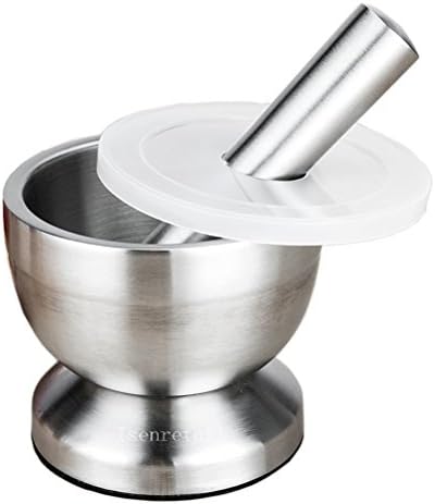 Pestle and Mortar, Isenretail Stainless Steel Grinder/Crusher for Spice ginger Herb Seed garlic Grinding