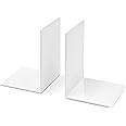 OSCO White High Gloss Large Bookends | 1 Pair | Two Bookends | Clear Rubber Pads Non Slip | H21.2 x W16 x D15 cm