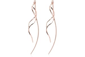 SLUYNZ 925 Sterling Silber Kurve Einfädler Ohrringe Kette für Frauen Mädchen Welle Ohrringe Quaste Ohrringe Baumeln