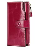 PARVENZA Femme Portefeuille RFID Blocage Bourse Cuir Véritable de Cire Porte-Monnaie Grande Capacité Purse Wallet Rosé PVZ0702R