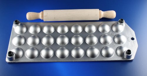 MAAJ® RAVIOLIFORM RAVIOLIBRETT NUDELBRETT 24 KLEINE RUNDE RAVIOLI CHEF MIT TEIGROLLE - 2