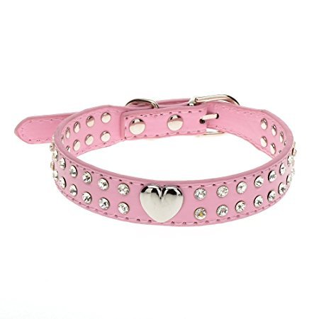Preisvergleich Produktbild Hippolo Hundehalsband, glitzernd, Herz-Design, Leder, für kleine und mittelgroße Rassen, verschiedene Farben rose XS