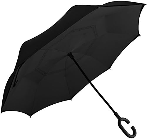 Double Layer Reverse Umbrella for Car Use , Inverted umbrella Windproof UV Protection Big Inside Out Compact Travel Umbrella for Rain Sunny Outdoor With C-Shaped Handle