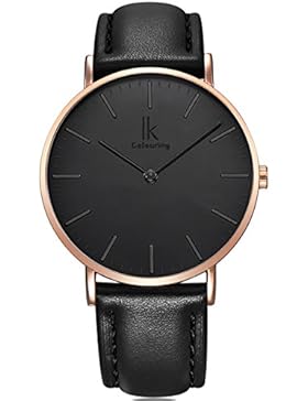 Alienwork IK Quarz Armbanduhr Ultra-flach Uhr Herren Uhren Damen Zeitloses Design Leder schwarz 98469G-09