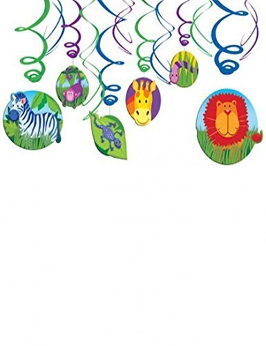Dschungel Tiere 12 teiliges Swirl Girlanden Set - Partydeko Dschungeltiere
