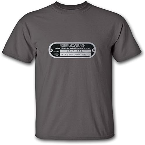 British Leyland Mini Chassis Plate T-Shirt *PERSONALISED* Reg Plate &amp; Model (1968-1986) (M, Charcoal)