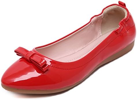 Gtlindsl Womens Soft Leather Pointed Toe Pull-On Flats-Shoes with Bow-Tie, Red(Bowknot), 35