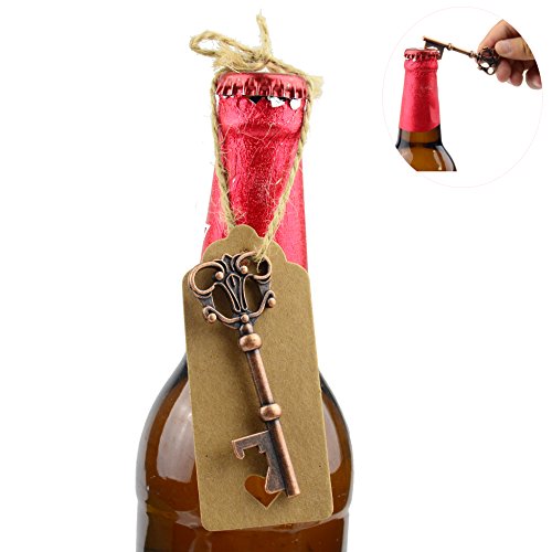 makhry 50 Hochzeit braun Kraftpapier Geschenkanhänger Rechteck Tags mit 50 Vintage Skelett Flaschenöffner 30 Füße natur Jute Bindfäden, Ex-Large