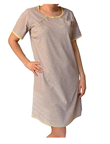 Maternity Hospital Gown Nightie for Labour & Birth (Small 8-10, Grey & Yellow)