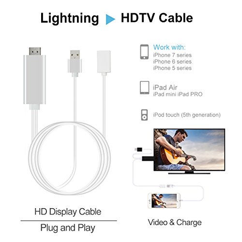 HDMI Adapterkabel, HOUSON AV HDMI TV HDTV Kabel Adapter HD Mirroring Kabel USB Ladekabel Anschluss HDMI Streaming Dongle Audio Video Converter High Definition 1080p Plug & Play kompatibel NUR mit iPhone 5s,SE 5 5c, 6 6 Plus,6s 6s Plus,7 7 Plus; iPad,iPad mini,mini 2,mini 3,mini 4,Air,Air 2,iPad Pro;iPod Touch 5th 6th Generation - 4