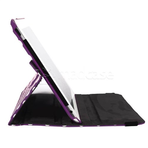 MadCase Apple iPad 4 (mit retina display) Stilisch Muster PU Leder Rotierend Smart Ständer Schutzhülle – kompatible mit iPad 2 und iPad 3 einschließlich Displayschutzfolie & Eingabestift – Gepunktet – Dunkel Lila - 9