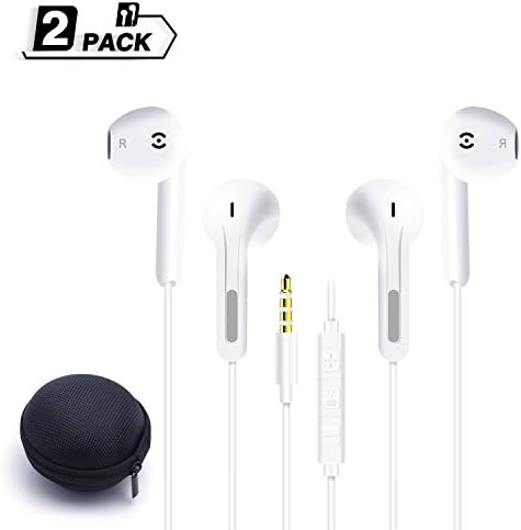 Premium Earphones/Headphones with Stereo Mic&amp;Remote Control for iPhone, iPad, iPod, Samsung Galaxy, Sony, LG, Huawei, HTC, MP3 Players and More Both For iPhone and Android Earbuds (2pack White)