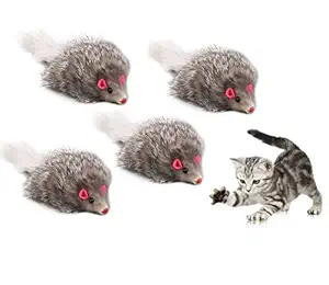 The DDS Store Furry Cat Toy Mice Rattle Small Mouse Kitten Interactive Play Pack of 4