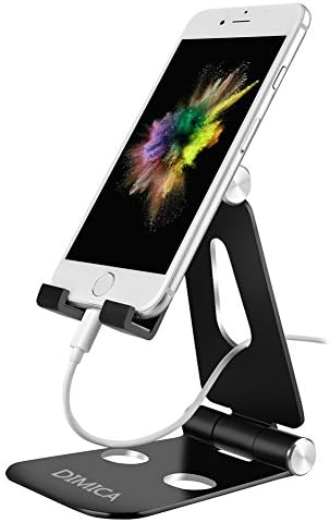 DIMICA Cell Phone Stand, Tablet Stand, Adjustable Foldable Multi-angle Aluminum Desktop Phone Stand for Switch, iPad, iPhone 8 X 7 6 6s Plus, Samsung Galaxy S8/S8 Plus charging and More (Black)