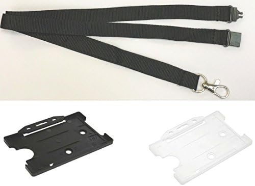 15mm Plain I.D Neck Lanyard BLACK With Metal Clip &amp; Matching BLACK I.D Card Holder (50)