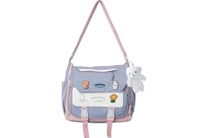 THEAQUE Bonita bolsa de mensajero para adolescentes y mujeres, bolso cruzado Kawaii con pines y colgante de peluche de regalo