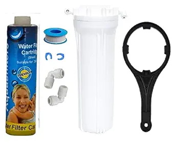 KRPLUS Pre Filter Housing Set Food Grade Material with 9 Inch Thread Filter, Spanner key, 1/4'' Connectors Compatible with Livpure, Havells, Hindware, AO Smith, Kent and other Water Purifier (White)