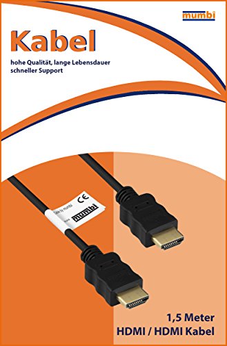 mumbi HDMI Kabel 1,5 Meter – 19pol. HDMI-Stecker>19pol, vergoldet, doppelte Abschirmung, 1080p 1.3b konform - 2