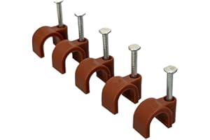 ON1SHELF Runde braune Kabelklemmen, 6 mm mit Befestigungsnägeln – Packung mit 50 Stück