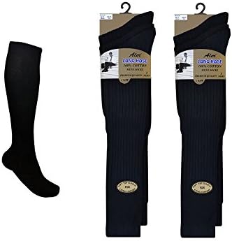 6 Pairs Mens Extra Long 100% Cotton Socks - Mens Long Hose Socks
