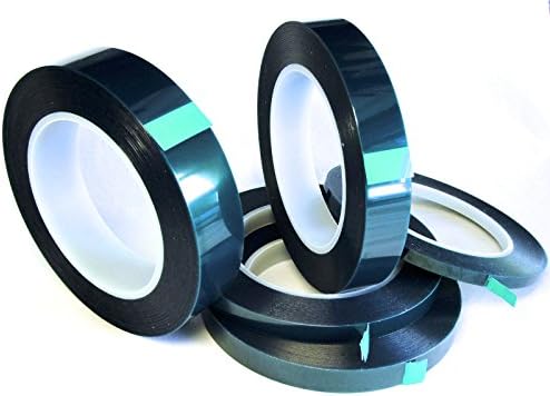 5 Roll High Temp Masking Tape Kit for Powder Coating, Painting, Hydrodip, Sublimation - Green Polyester 1/4", 3/8", 1/2", 3/4" & 1"