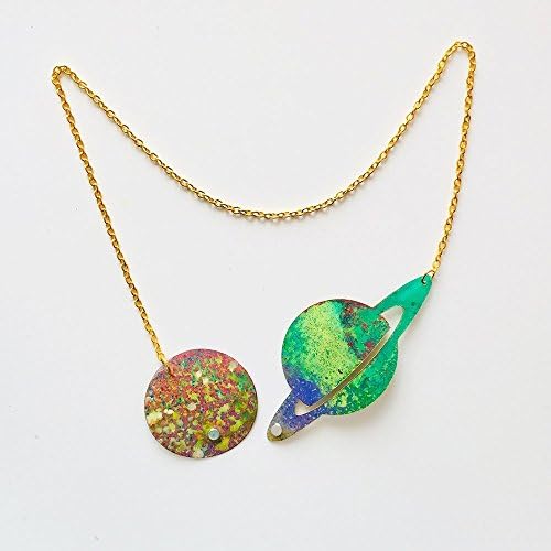 Magnetic planets & Saturn double-sided necklace - Planet reversible necklace - Cut out of the stars - Saturn jewelry - Magnetic front clasp