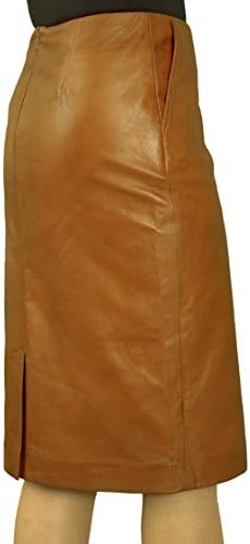 Ashwood Ladies Luxury Real Genuine Lambskin Leather Pencil Skirt, Below Knee (Cognac Tan, Waist 32in)