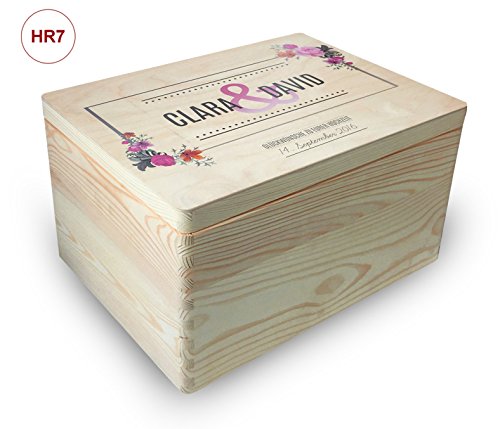 Hochzeits-Holz-Geschenkbox m. Deckel Gr. 3 Kiefer incl. Auswahl-Farbdruck (HR7)