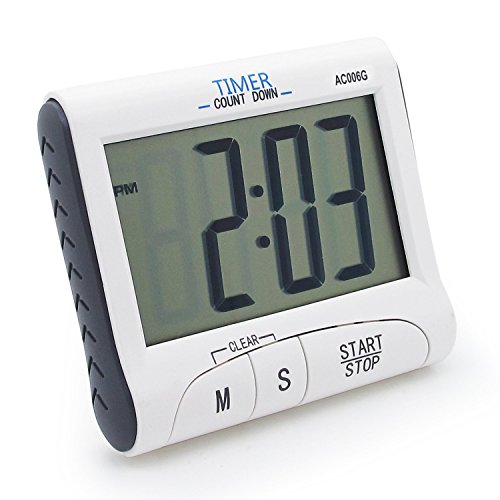 Kings & Queens Large Display Electronic Digital Countdown and Count up Loud Alarm Kitchen Timer / Sport Stopwatches with Clock Function (Magnet and Stand) AC006-1G by Kings & Queens - 4
