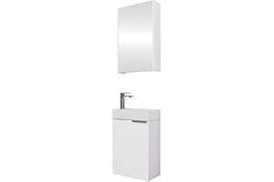 Planetmöbel Mobile sottolavabo con armadio a specchio Set di mobili da bagno 40 cm per bagno e WC ospiti Bianco