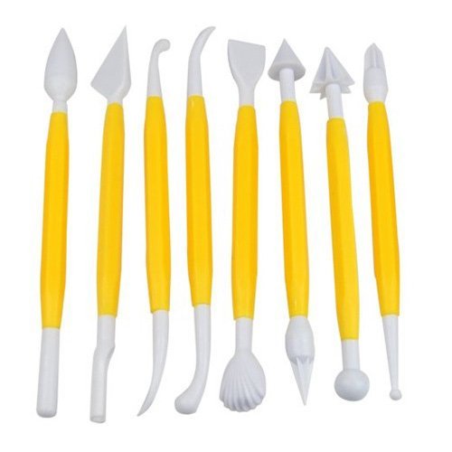 SUNJAS 11 Set Modellierwerkzeug Ausstecher Ausstechform Glätter Fondant Torten Kuchen Marzipan Süßigkeiten Backen Kit Deko - 2