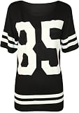 Womens 85 Print Short Sleeve Baseball Jersey Ladies Baggy T-Shirt Top - Sizes 8 - 14