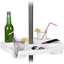 Relaxdays 10023228 Tablette Accessoire de Jardin Rond Table mât de Parasol Porte-Boissons HxD. 8 x 43cm Plastique, Blanc