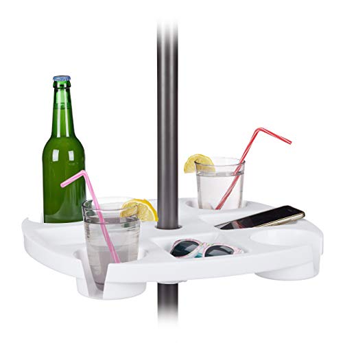 Relaxdays 10023228 Tablette Accessoire de Jardin Rond Table mât de Parasol Porte-Boissons HxD. 8 x 43cm Plastique, Blanc