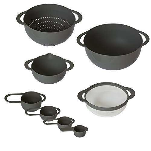 Oxid7 Schüssel-Set Rund | Küchen-Sieb | Rührschüssel | Salatschüssel | Messbecher (Cup) | Küchenutensilien in Grau - 2